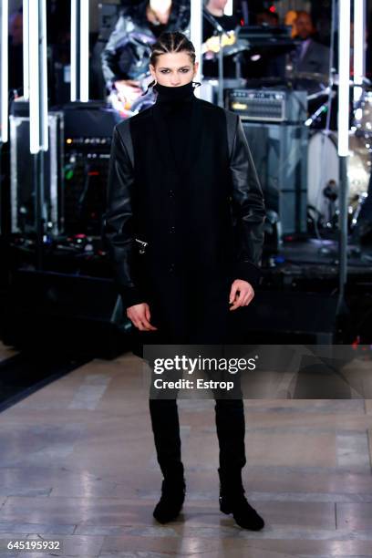 Model walks the runway at the Philipp Plein show during the New York Fashion Week February 2017 collections on February 13, 2017 in New York City.