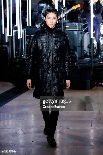 Model walks the runway at the Philipp Plein show during the New York Fashion Week February 2017 collections on February 13, 2017 in New York City.