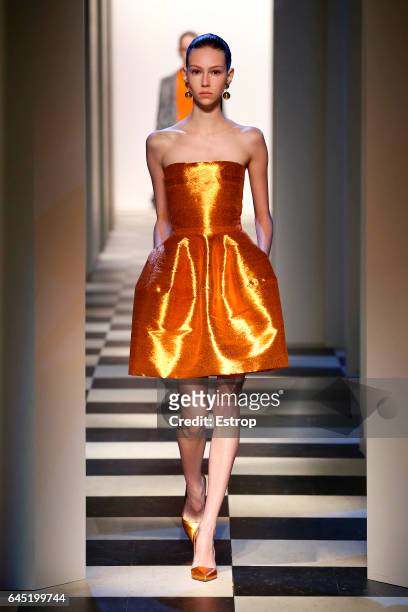 Model walks the runway at the Oscar de la Renta show during the New York Fashion Week February 2017 collections on February 13, 2017 in New York City.