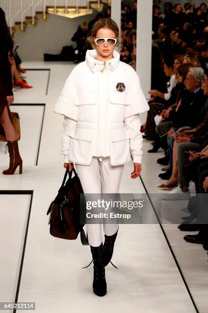 Model walks the runway at the Tod's designed by Alessandra Facchinetti show during Milan Fashion Week Fall/Winter 2017/18 on February 24, 2017 in...