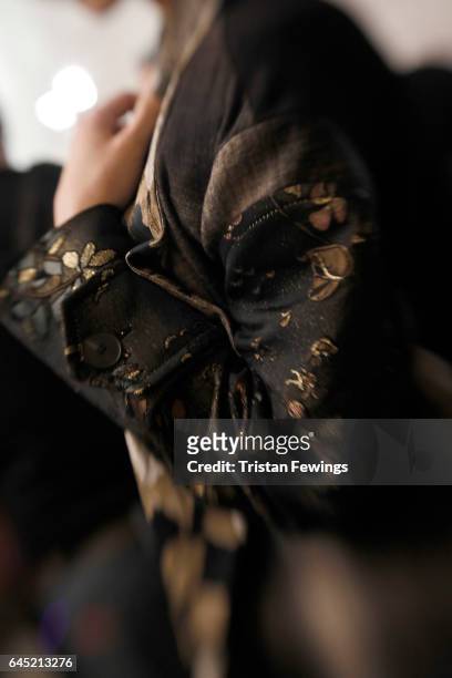 View of fashion details backstage ahead of the Antonio Marras show during Milan Fashion Week Fall/Winter 2017/18 on February 25, 2017 in Milan, Italy.