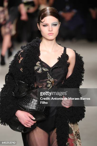 Model walks the runway at the Antonio Marras show during Milan Fashion Week Fall/Winter 2017/18 on February 25, 2017 in Milan, Italy.