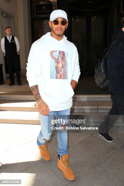 Lewis Hamilton is seen during Milan Fashion Week Fall/Winter 2017/18 on February 25, 2017 in Milan, Italy.