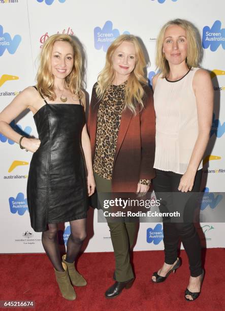 Felicity Price, Anna Lise Phillips, and Simonne Overend attend the Screen Australia and Australians in Film reception for Australian Oscar nominees...