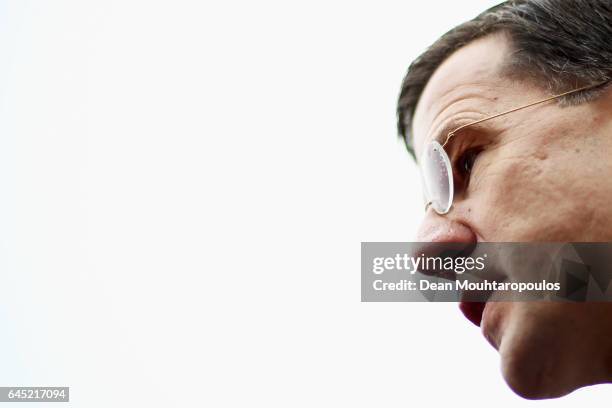 Dutch Prime Minister, Mark Rutte speaks to the media, supporters and the public near Marktplein on February 25, 2017 in Wormerveer, Netherlands. Mark...