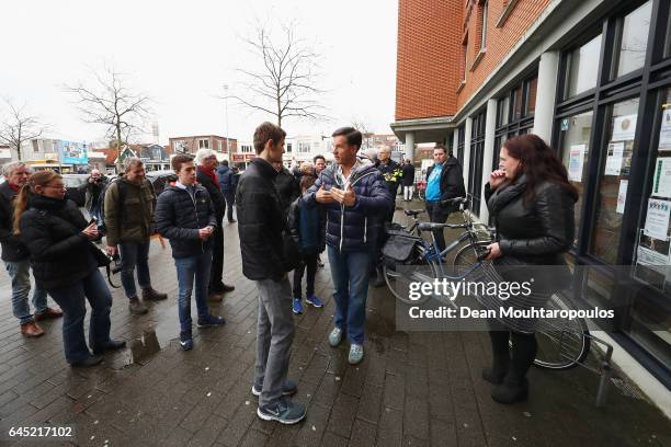 Dutch Prime Minister, Mark Rutte speaks to the media, supporters and the public near Marktplein on February 25, 2017 in Wormerveer, Netherlands. Mark...