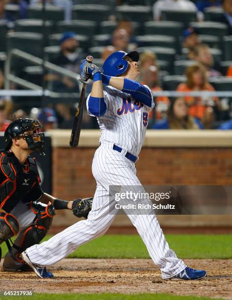 Kelly Johnson of the New York Mets in action against the Miami Marlins during a game at Citi Field on September 1, 2016 in the Flushing neighborhood...