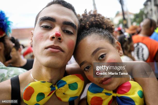 Revelers pose at the Ceu Na Terra 'bloco', or street party, on the second official day of Carnival on February 25, 2017 in Rio de Janeiro, Brazil. Up...