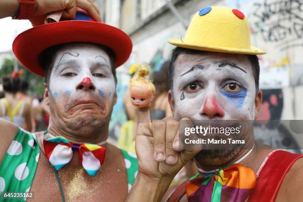 Revelers pose at the Ceu Na Terra 'bloco', or street party, on the second official day of Carnival on February 25, 2017 in Rio de Janeiro, Brazil. Up...