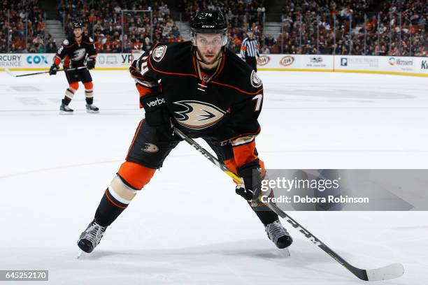 Joseph Cramarossa of the Anaheim Ducks skates during the game against the Los Angeles Kings on February 19, 2017 at Honda Center in Anaheim,...