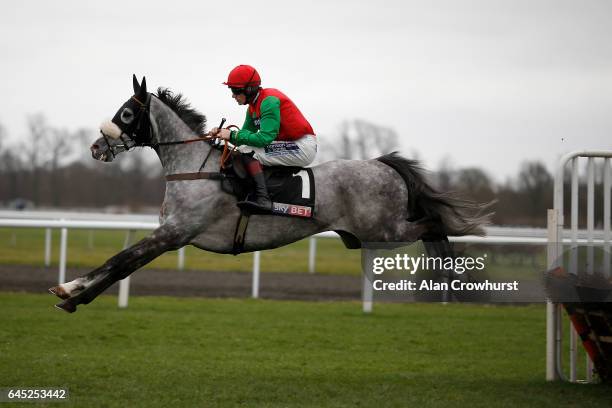 Sam Twiston-Davies riding Capitaine in action at Kempton Park on February 25, 2017 in Sunbury, England.