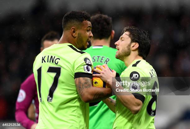 Joshua King of AFC Bournemouth and Harry Arter of AFC Bournemouth argue over who will take the penalty during the Premier League match between West...