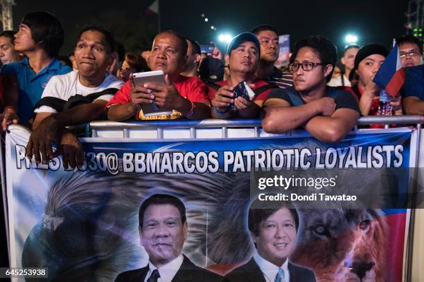 Pro-Duterte supporters cheer during a vigil rally which also coincided with the 31st anniversary of the People Power revolution on February 25, 2017...