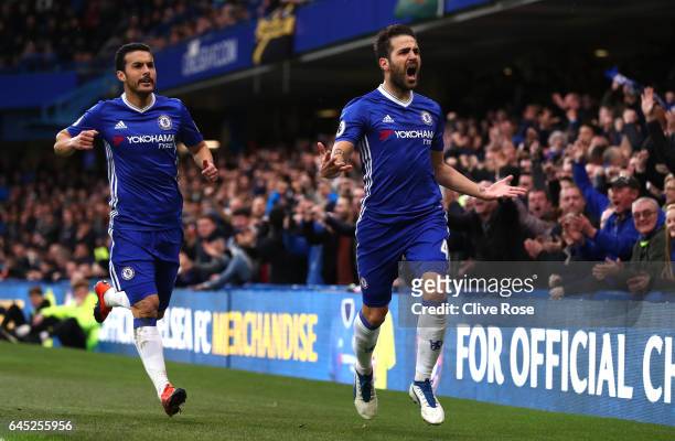 Cesc Fabregas of Chelsea celebrates scoring his sides first goal during the Premier League match between Chelsea and Swansea City at Stamford Bridge...