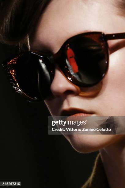 Model walks the runway at the Bottega Veneta show during Milan Fashion Week Fall/Winter 2017/18 on February 25, 2017 in Milan, Italy.