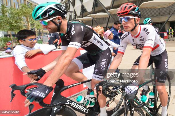 Poland's Rafal Majka and his team mates from Bora Hansgrohe team ahead of the third stage, a 186km Al Maryah Island Stage from Al Ain to Jebel...