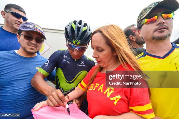 Colombia's Nairo Quintana from Movistar team ahead of the third stage, a 186km Al Maryah Island Stage from Al Ain to Jebel Hafeet. On Saturday,...