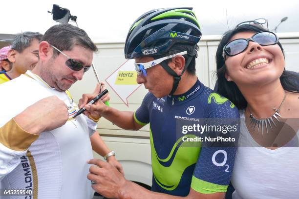 Colombia's Nairo Quintana from Movistar team ahead of the third stage, a 186km Al Maryah Island Stage from Al Ain to Jebel Hafeet. On Saturday,...