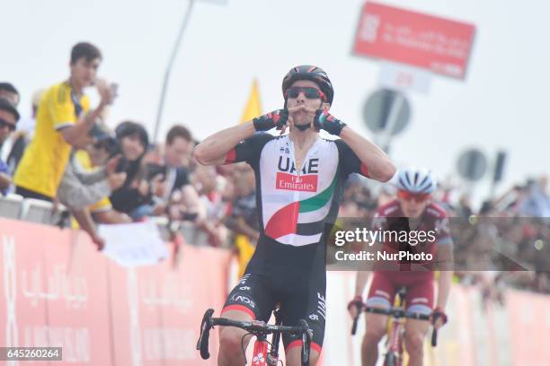Rui Costa from UAE Abu Dhabi Team wins the third stage, a 186km Al Maryah Island Stage from Al Ain to Jebel Hafeet. On Saturday, February 25 in Jebel...