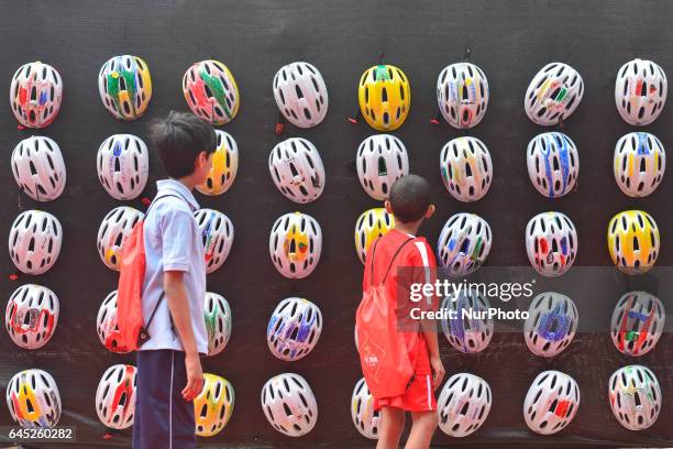 Kids helmets Art Exposition at the start of the third stage, a 186km Al Maryah Island Stage from Al Ain to Jebel Hafeet. On Saturday, February 25 in...