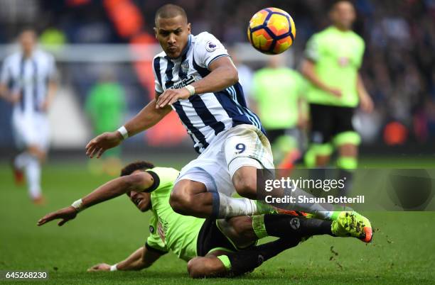 Tyrone Mings of AFC Bournemouth and Jose Salomon Rondon of West Bromwich Albion battle for possession during the Premier League match between West...