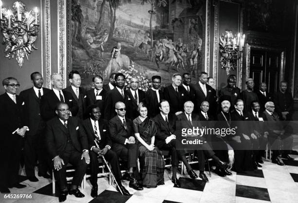 Heads of Government pose for the opening session of the Commonwealth Prime Ministers' Conference at Marlborough House in London on January 7, 1969....