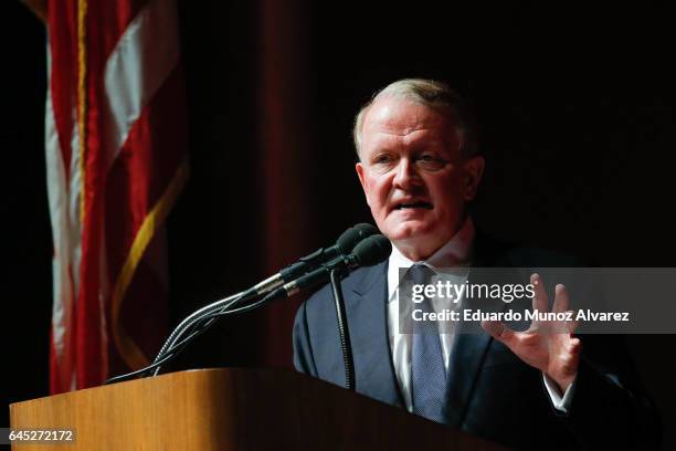 Congressman Leonard Lance responds to questions from constituents during a town hall event at the Edward Nash Theater on the campus of Raritan Valley...