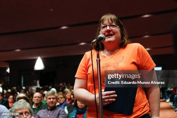 Constituent asks a question to U.S. Congressman Leonard Lance during a town hall event at the Edward Nash Theater on the campus of Raritan Valley...