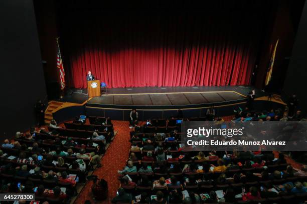 Congressman Leonard Lance responds to questions from constituents during a town hall event at the Edward Nash Theater on the campus of Raritan Valley...