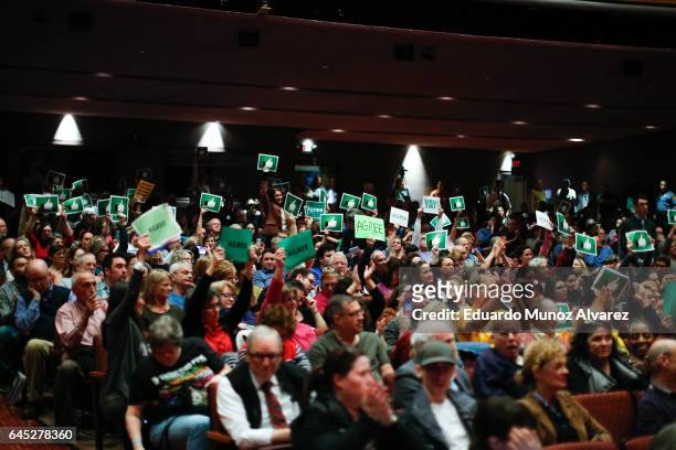 Constituents react after that U.S. Congressman Leonard Lance responded to questions during a town hall event at the Edward Nash Theater on the campus...
