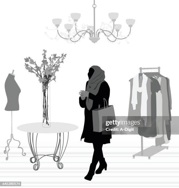 fancy clothes boutique - clothes rack stock illustrations