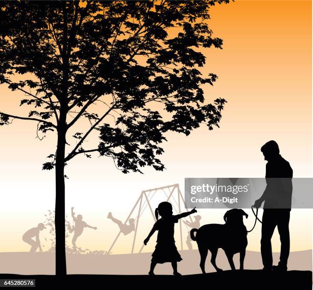 evening walk through the park - maple tree white background stock illustrations