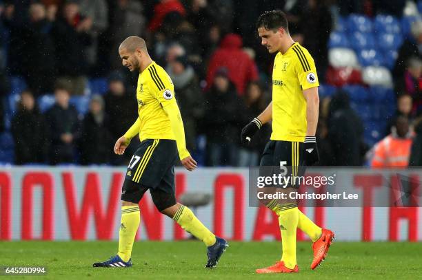 Adlene Guedioura of Middlesbrough and Bernardo Espinosa of Middlesbrough walk off dejected after the Premier League match between Crystal Palace and...