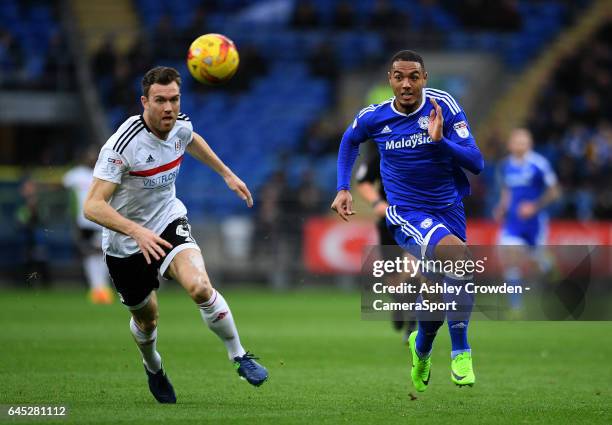 Fulham's Kevin McDonald vies for possession with Cardiff City's Kenneth Zohore during the Sky Bet Championship match between Cardiff City and Fulham...