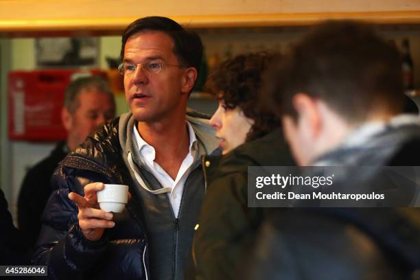 Dutch Prime Minister, Mark Rutte speaks to the media, supporters and the public near Marktplein on February 25, 2017 in Wormerveer, Netherlands. Mark...