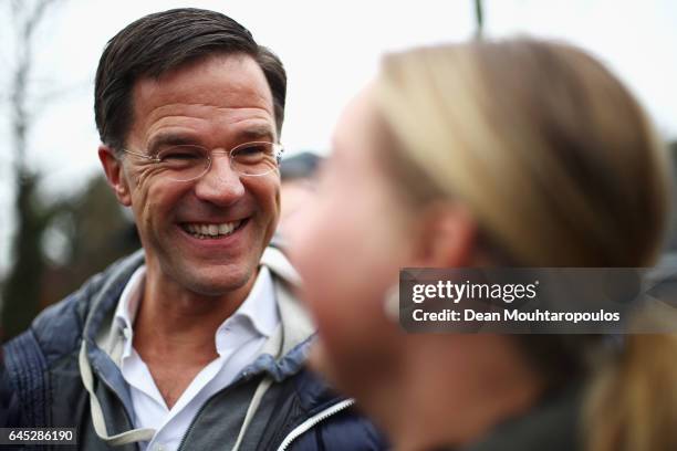 Dutch Prime Minister, Mark Rutte speaks to the media, supporters and the public near Marktplein on February 25, 2017 in Wormerveer, Netherlands. Mark...