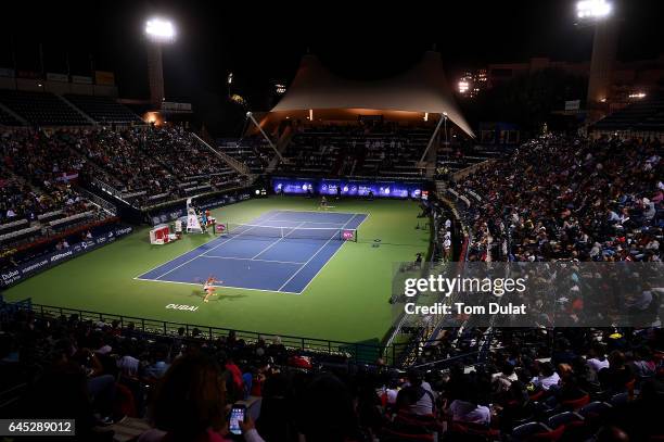 General view of action during the final match between Caroline Wozniacki of Denmark and Elina Svitolina of Ukraine on day seven of the WTA Dubai Duty...