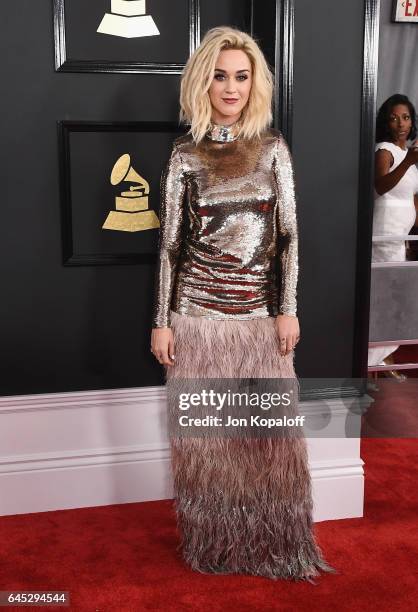 Singer Katy Perry arrives at the 59th GRAMMY Awards at the Staples Center on February 12, 2017 in Los Angeles, California.