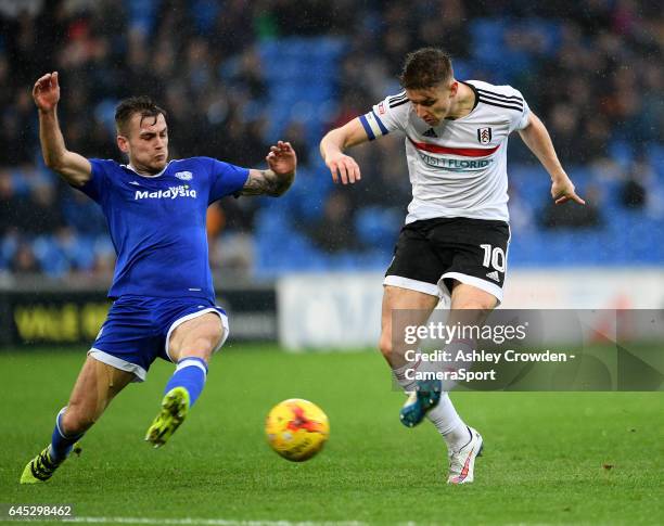 Fulham's Tom Cairney in action during the Sky Bet Championship match between Cardiff City and Fulham at Cardiff City Stadium on February 25, 2017 in...