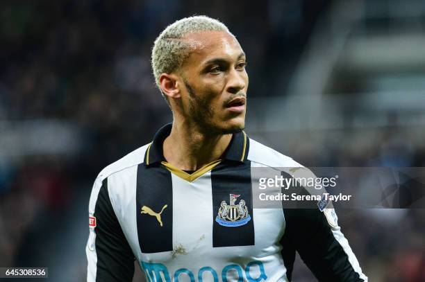 Yoan Gouffran of Newcastle United looks out during the Sky Bet Championship Match between Newcastle United and Bristol City at St.James' Park on...