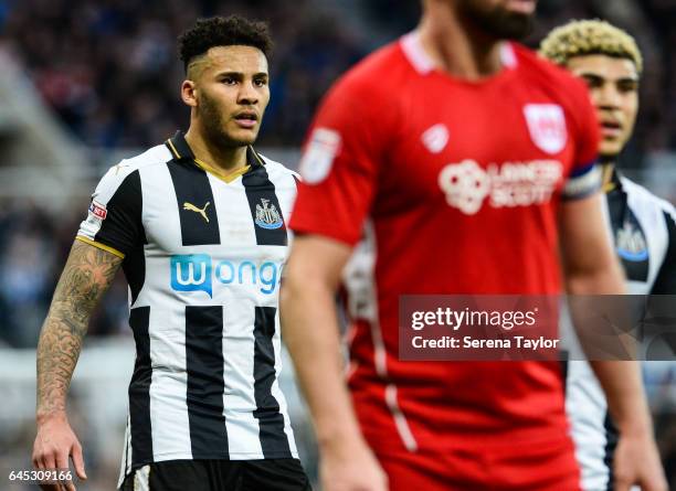 Jamaal Lascelles of Newcastle United looks out during the Sky Bet Championship Match between Newcastle United and Bristol City at St.James' Park on...