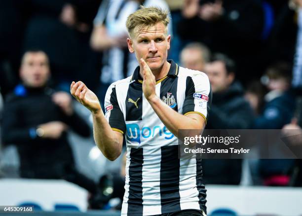 Matt Ritchie of Newcastle United claps the fans during the Sky Bet Championship Match between Newcastle United and Bristol City at St.James' Park on...