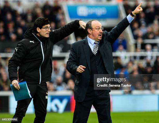 Newcastle United's Manager Rafael Benitez and Newcastle United's First Team Coach Mikel Antia give instructions from the sidelines during the Sky Bet...