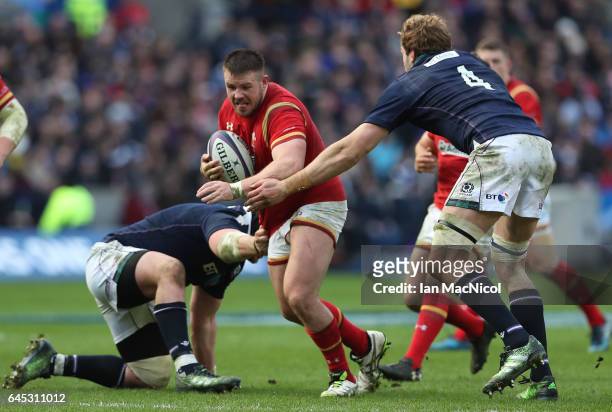 Rob Evans of Wales charges upfield during the RBS Six Nations match between Scotland and Wales at Murrayfield Stadium on February 25, 2017 in...