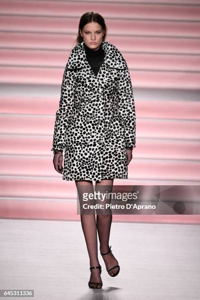 Model walks the runway at the Philosphy Di Lorenzo Serafini show during Milan Fashion Week Fall/Winter 2017/18 on February 25, 2017 in Milan, Italy.