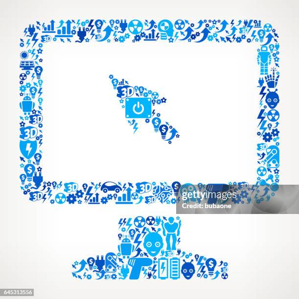 computer monitor icon robot and robotics automation vector pattern - power data screen graphics stock illustrations