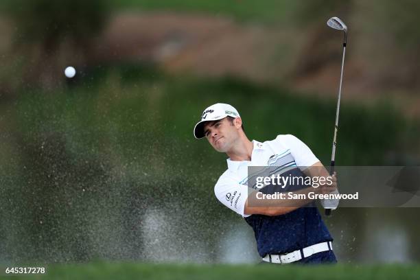 Wesley Bryan of the United States plays a shot from a bunker on the third hole during the third round of The Honda Classic at PGA National Resort and...