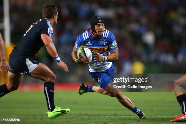 Cheslin Kolbe of the Stormers on the attack during the Super Rugby match between DHL Stormers and Vodacom Bulls at DHL Newlands on February 25, 2017...