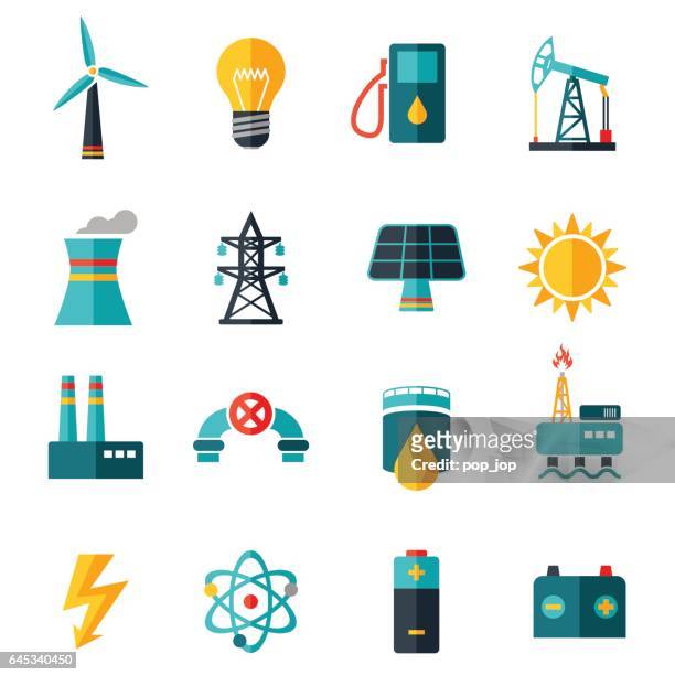 illustrazioni stock, clip art, cartoni animati e icone di tendenza di icone piatte del settore - illustrazione - nuclear energy
