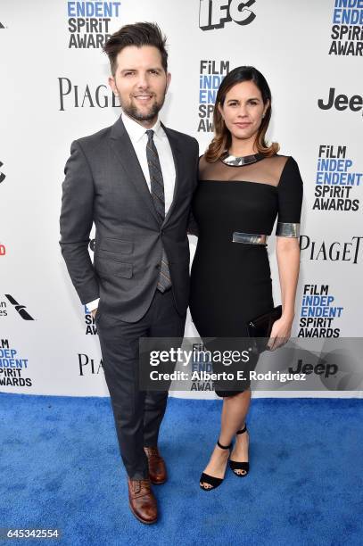 Actor Adam Scott and producer Naomi Scott attend the 2017 Film Independent Spirit Awards at the Santa Monica Pier on February 25, 2017 in Santa...